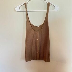 CottonOn Ribbed Knit Tank Top Tan Brown Button Large NWOT